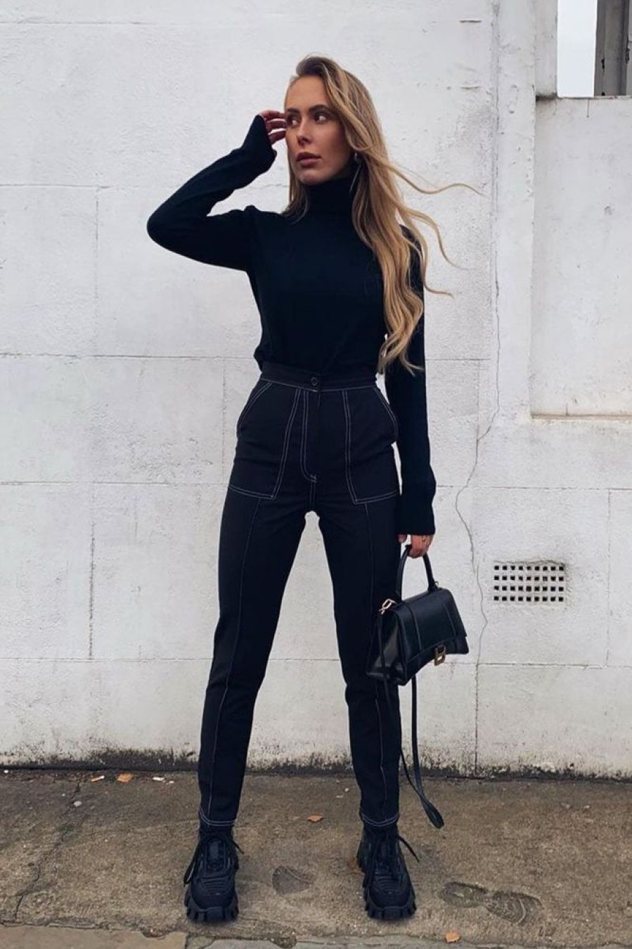 Clothing Rebellious Fashion | Black Contrast Stitch Straight Leg Trouser - Ezri