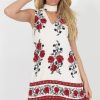 Clothing Rebellious Fashion | White & Red Floral Cut Out Shift Dress - Harriet