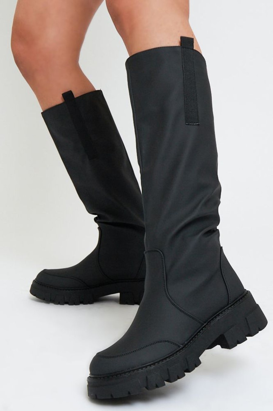 Shoes Rebellious Fashion | Black Chunky Sole Wellington Boots - Makhi