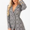 Clothing Rebellious Fashion | Mustard Black Check Wrap Blazer Dress - Emry