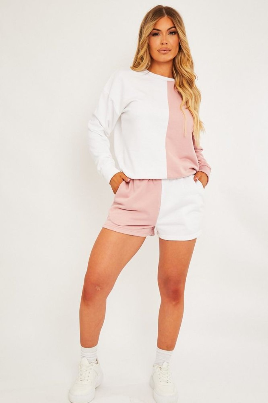 Clothing Rebellious Fashion | Pink Half Splice Contrast Shorts - Erin