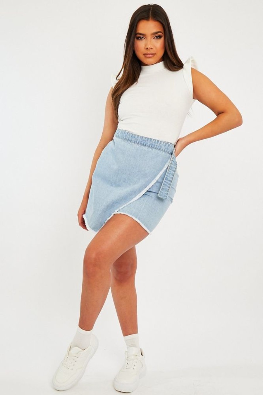 Clothing Rebellious Fashion | Light Blue Wrap Ring Fastening Denim Mini Skirt - Hestia