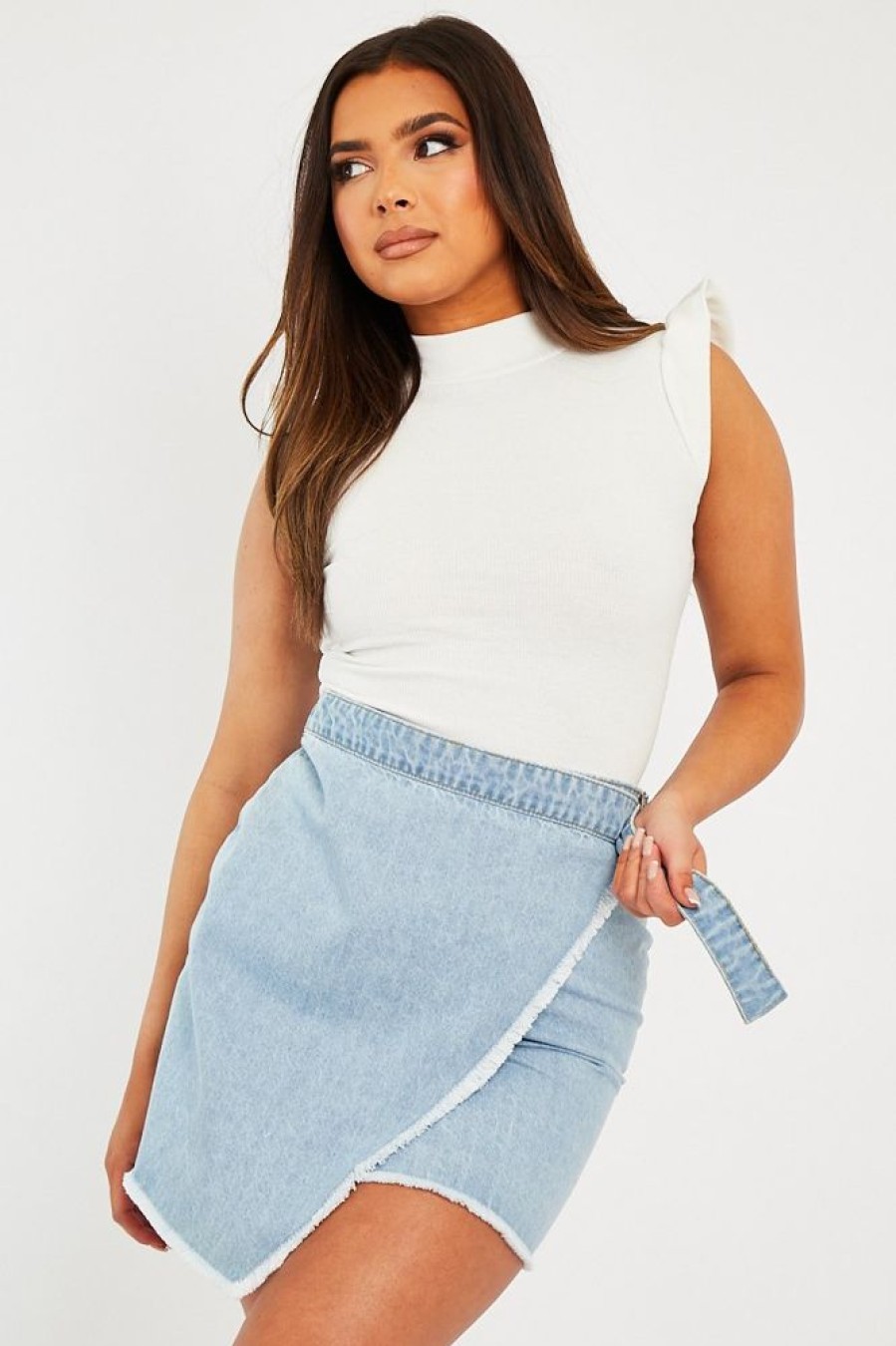 Clothing Rebellious Fashion | Light Blue Wrap Ring Fastening Denim Mini Skirt - Hestia