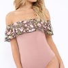 Clothing Rebellious Fashion | Rose Embroidered Bardot Bodysuit - Diya