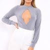 Clothing Rebellious Fashion | Grey Slinky Key Hole Wrap Front Bodysuit - Tazmin