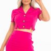 Clothing Rebellious Fashion | Fuchsia Crop Button Front Blouse Skirt Co-Ord - Renata