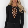 Clothing Rebellious Fashion | Una Black Tie Front Bodysuit