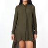 Clothing Rebellious Fashion | Teri Khaki Dip Hem Shirt Dress