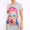 Clothing Rebellious Fashion | Grey Crew Neck Girls Face T-Shirt Dress With Tassels - Sway