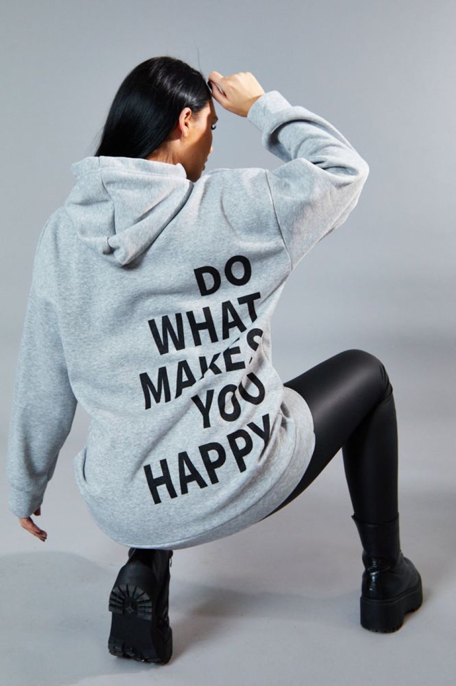 Clothing Rebellious Fashion | Grey Oversized Printed Back Hoodie - Asahi