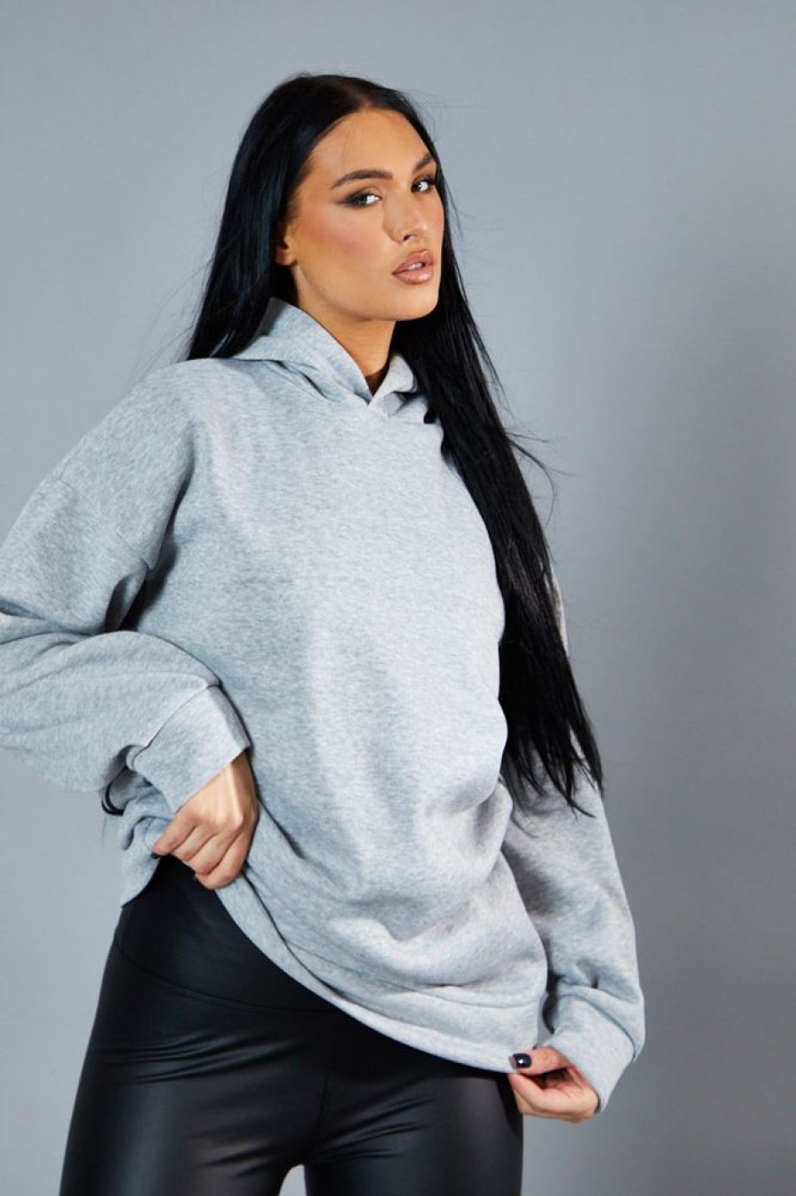 Clothing Rebellious Fashion | Grey Oversized Printed Back Hoodie - Asahi