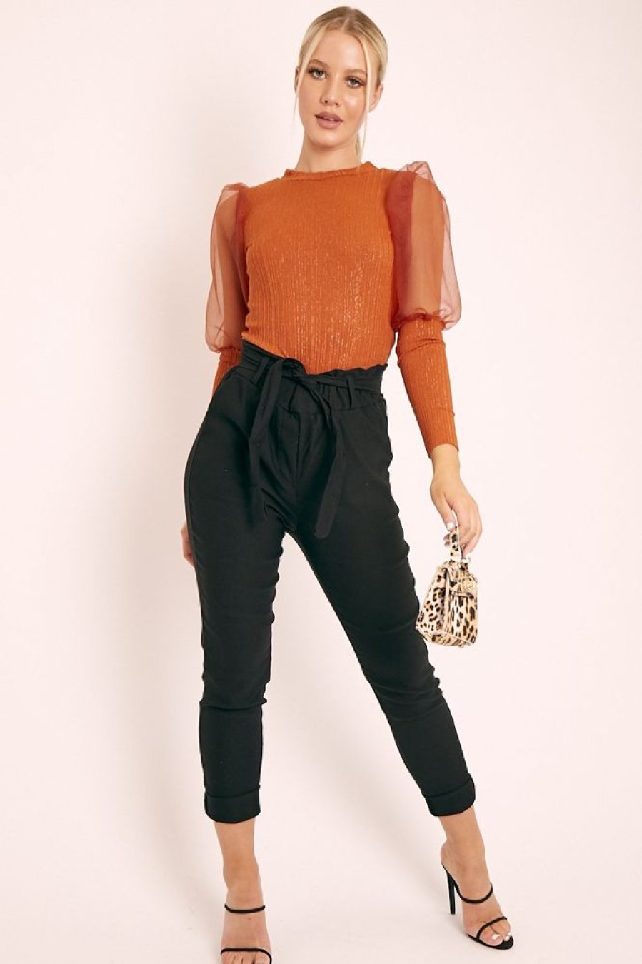 Clothing Rebellious Fashion | Rust Metallic Puff Sleeve High Neck Top - Blaike