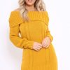 Clothing Rebellious Fashion | Mustard Bardot Chunky Knit Jumper Dress - Kaidyn