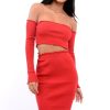 Clothing Rebellious Fashion | Red Ribbed Knitted Co-Ord With Frill Hems - Sicilie