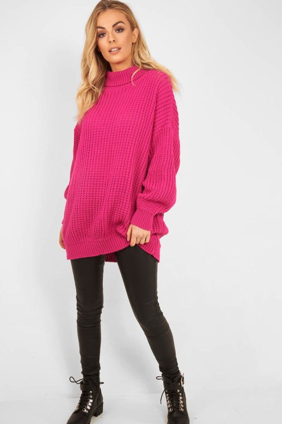 Clothing Rebellious Fashion | Pink Chunky Knit Jumper Dress - Maci