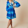 Clothing Rebellious Fashion | Blue Leopard Print Frill Detail Flared Dress - Junko