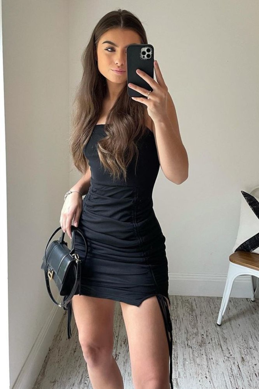 Clothing Rebellious Fashion | Black Ruched Centre Mini Dress - Gabriella