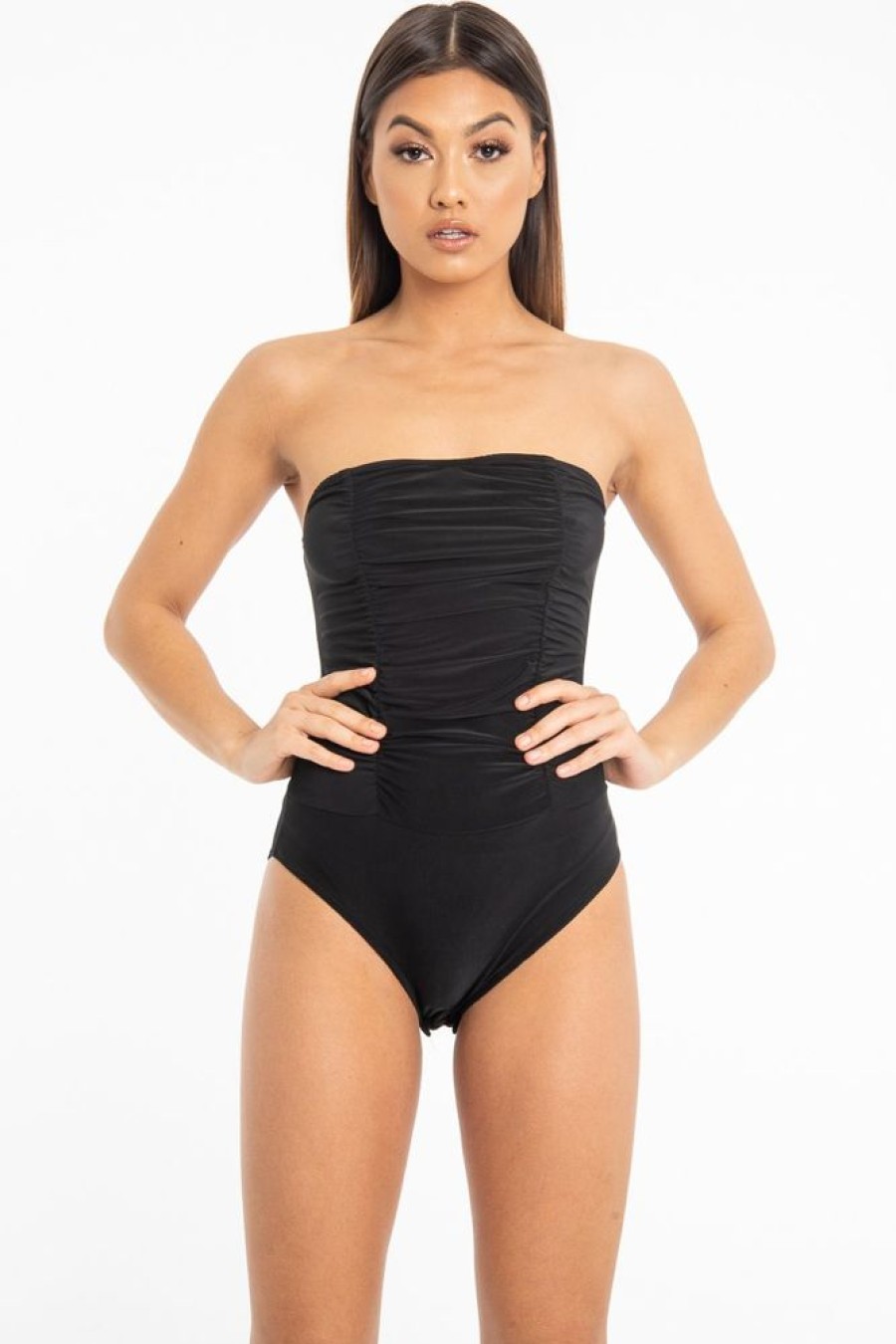 Clothing Rebellious Fashion | Black Strapless Ruched Side Bodysuit - Jaci