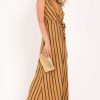 Clothing Rebellious Fashion | Camel Black Stripe Plunge Wrap Maxi - Skyelin