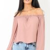 Clothing Rebellious Fashion | Mauve Bardot Three Quarter Bell Sleeve Crop- Chantelle