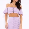 Clothing Rebellious Fashion | Lilac Lace Up Crop Top And Skirt Co-Ord - Pixie