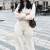 Clothing Rebellious Fashion | Cream Teddy High Neck Top Trouser Co-Ord - Gratia