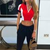 Clothing Rebellious Fashion | Red Contrast Knit Zip Up Crop Top - Brean