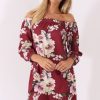 Clothing Rebellious Fashion | Wine Floral Print Bardot Dress - Cammi