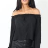 Clothing Rebellious Fashion | Black Bardot Three Quarter Bell Sleeve Crop- Chantelle