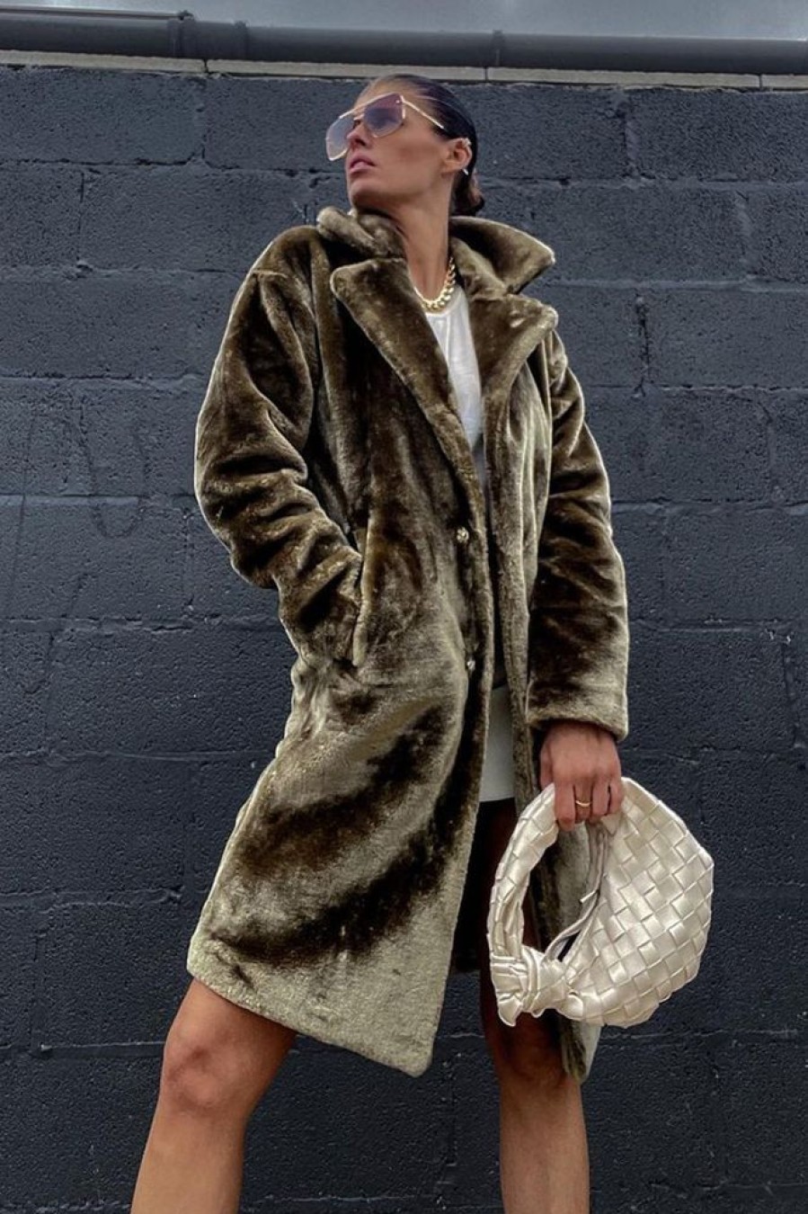 Clothing Rebellious Fashion | Olive Mid Length Faux Fur Coat - North