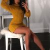 Clothing Rebellious Fashion | Mustard Roll Neck Chunky Knit Jumper Dress - Hydie