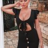 Clothing Rebellious Fashion | Black Tie Button Front Bodycon Dress - Aaira