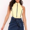 Clothing Rebellious Fashion | Yellow Contrast Zip Front Bodysuit - Odine