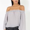 Clothing Rebellious Fashion | Grey Bardot Three Quarter Bell Sleeve Crop- Chantelle