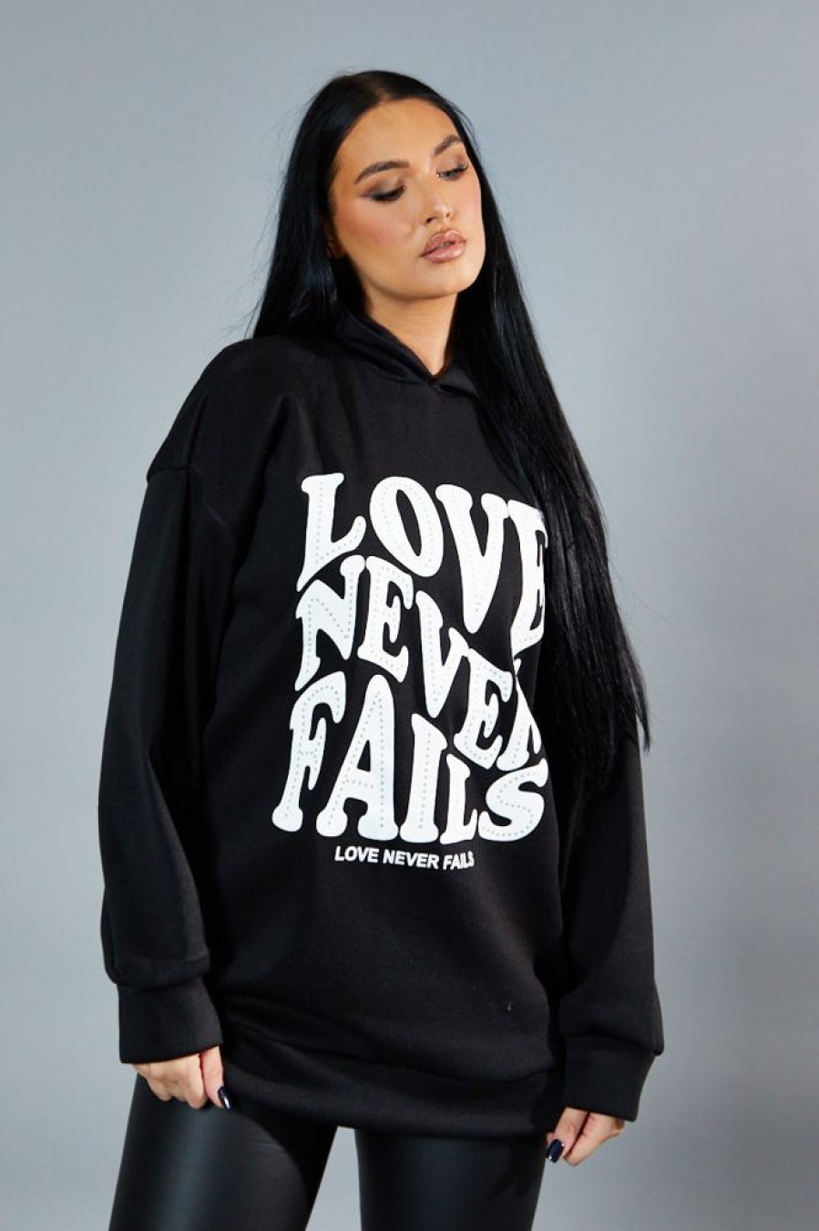 Clothing Rebellious Fashion | Black Oversized Slogan Hoodie - Kriss