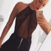 Clothing Rebellious Fashion | Black Sheer Lace High Neck Bodysuit - Joules