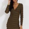 Clothing Rebellious Fashion | Green Textured V Neck Bodycon Dress - Salome