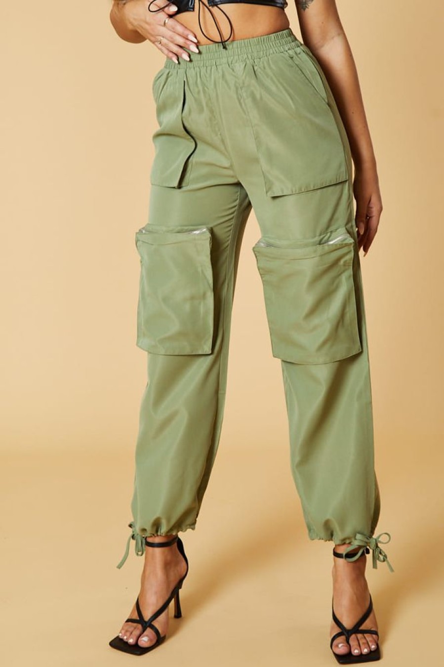 Clothing Rebellious Fashion | Khaki Oversized Pocket Detail Cargo Trousers - Juri