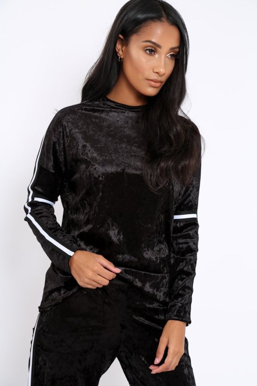 Clothing Rebellious Fashion | Black Velvet Striped Trim Co-Ord Set - Beau