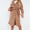 Clothing Rebellious Fashion | Camel Longline Belted Pocket Front Shacket - Henslee