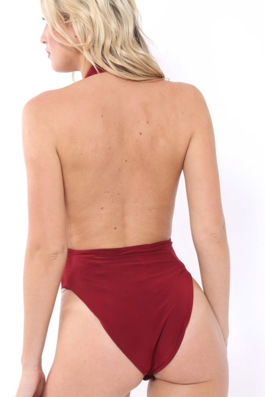 Clothing Rebellious Fashion | Wine Plunge Halterneck Bodysuit - Lona