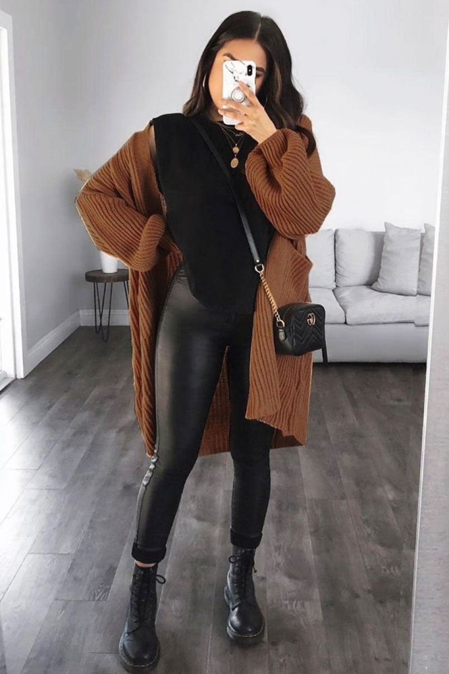 Clothing Rebellious Fashion | Brown Balloon Sleeve Longline Knit Cardigan - Abbie