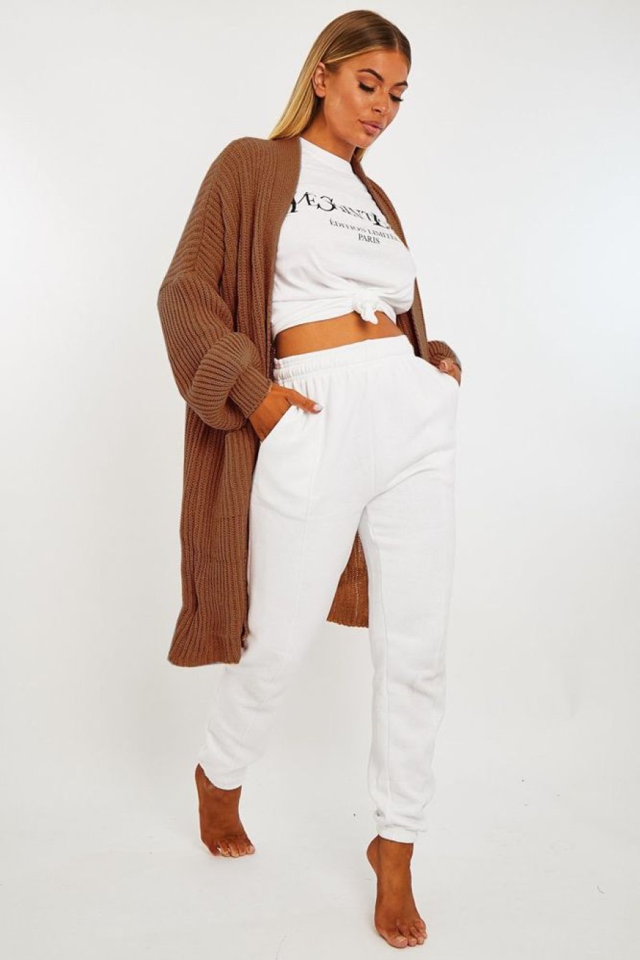 Clothing Rebellious Fashion | Brown Balloon Sleeve Longline Knit Cardigan - Abbie