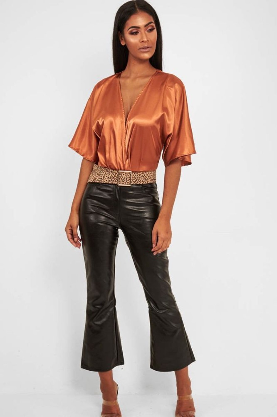 Clothing Rebellious Fashion | Copper Plunge Satin Bodysuit - Caelynn