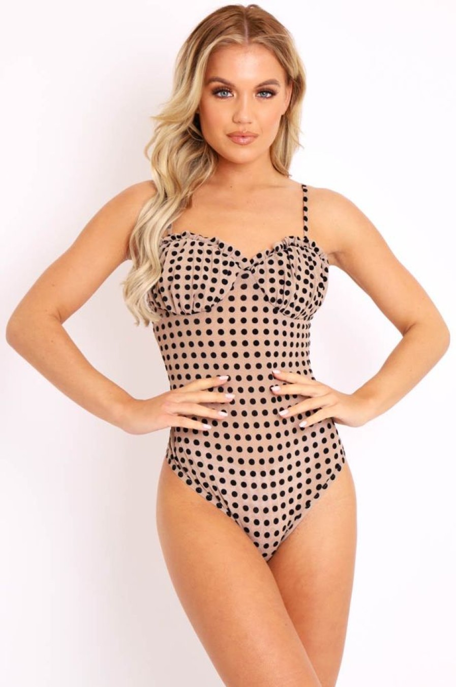 Clothing Rebellious Fashion | Stone Polka Dot Cup Detail Bodysuit - Bowen