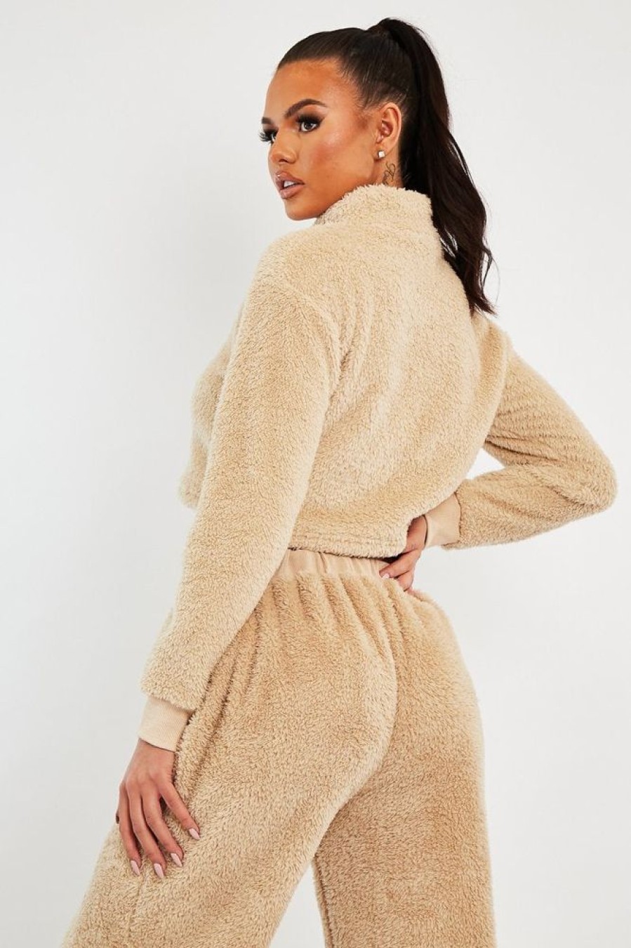 Clothing Rebellious Fashion | Stone Cropped Zip Front Teddy Jumper - Brady