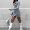 Clothing Rebellious Fashion | Grey Ribbed Double Zip Bodycon Mini Dress - Bellani