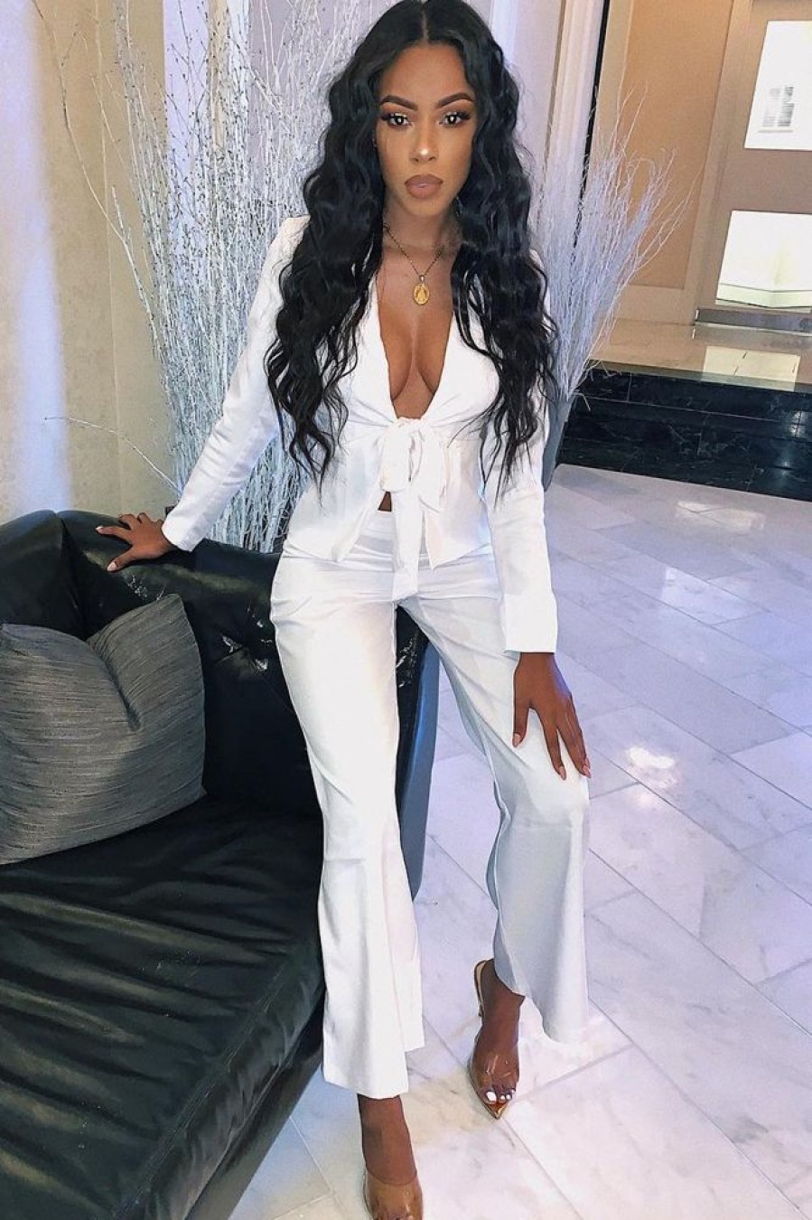 Clothing Rebellious Fashion | White Tie Front Blazer Wide Leg Trouser Co-Ord - Saphira