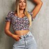 Clothing Rebellious Fashion | Black Purple Floral Corset Crop Top - Ferne