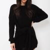 Clothing Rebellious Fashion | Black Tie Front Knitted Jumper Dress - Harley